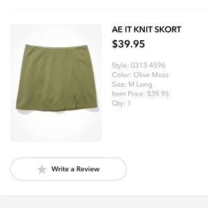 American Eagle Outfitters Olive Moss Knit Skort. M Long
